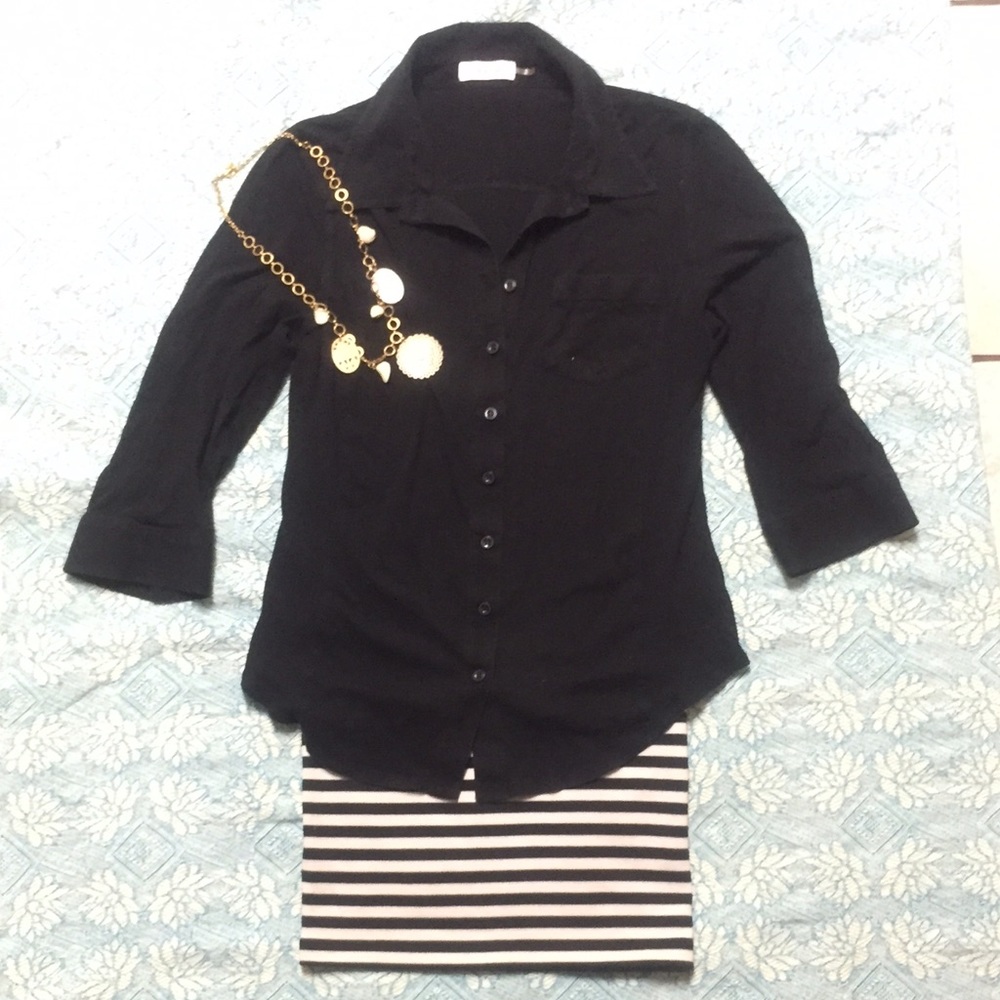 CALVIN KLEIN Black Button Front Top Size M